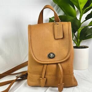 COACH Vintage 9960 Camel Daypack Leather Backpack Silver Hardware
